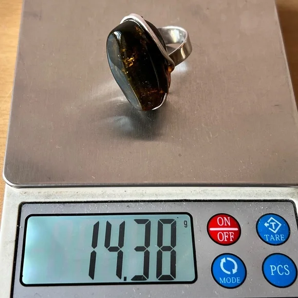 VINTAGE HUGE BALTIC AMBER STATEMENT RING SCANDINAVIAN OR POLISH MADE STERLING